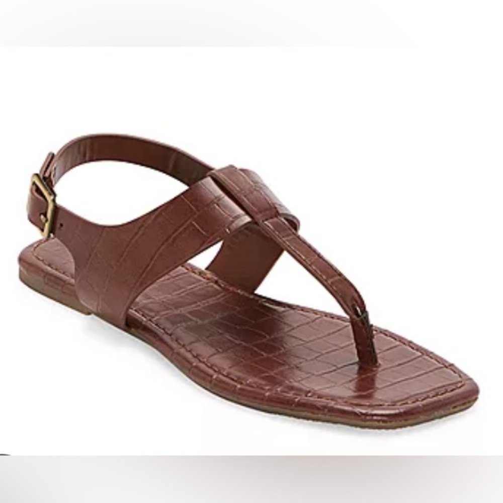 a.n.a Women's 9.5 Kate Sandal Cognac Crocodile Embossed T-Strap Square Toe NEW